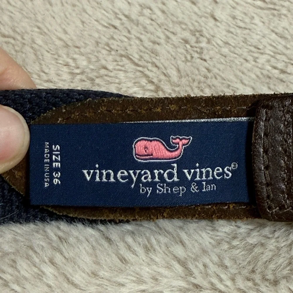 Vineyard Vines Go Fishing Classic Canvas/Leather Belt Mens Sz 36